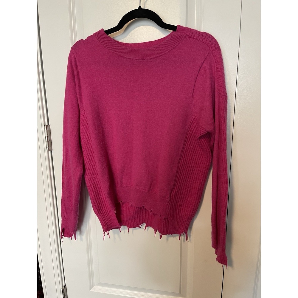 Splendid Cotton Blend Ribbed Knit Distressed Sweater‎ Fuchsia Heathered Sz Small